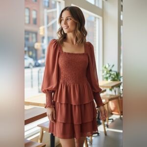 Elegant Rust Tiered Dress